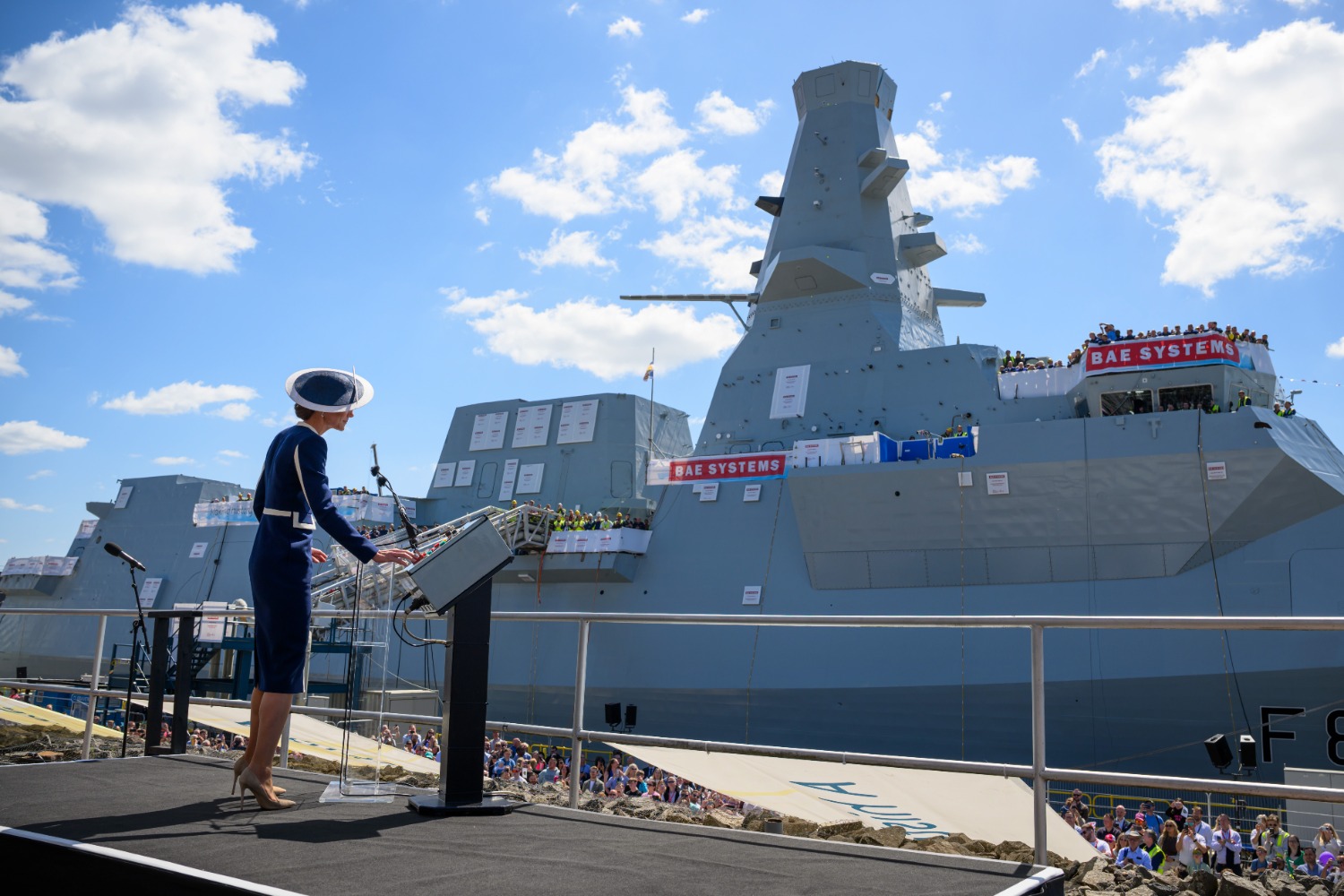 Princess of Wales in front of HMS Glasgow