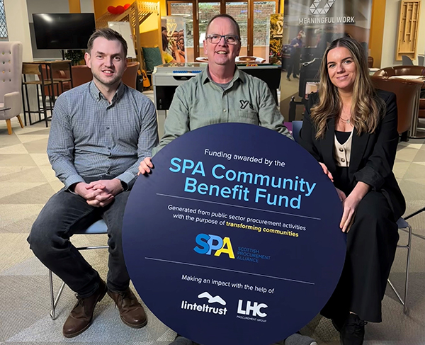 L-R: John McCollum (marketing & communications executive, SPA); Franny McGrath (head of development at YMCA Tayside): and Amanda Gauld (social value advisor for SPA)