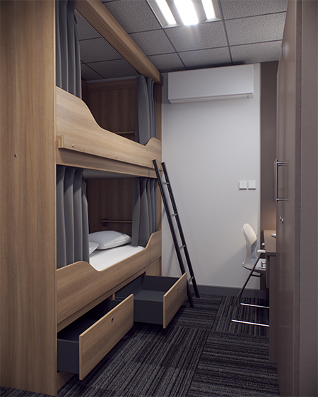 Bunk bed in offshore accommodation unit