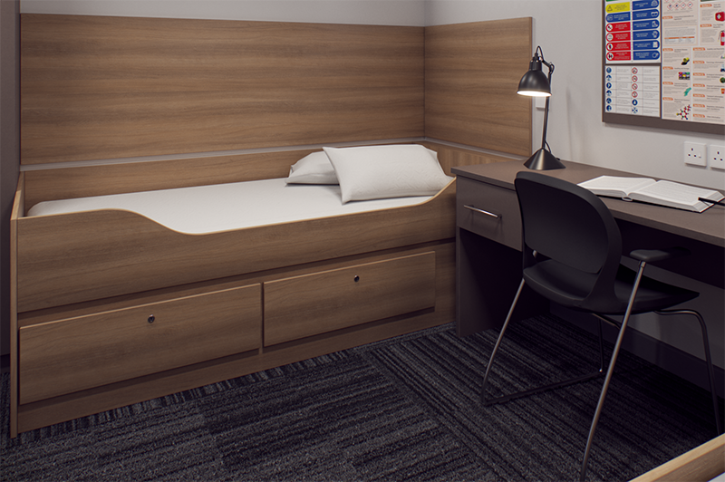 Single bed in offshore accommodation unit