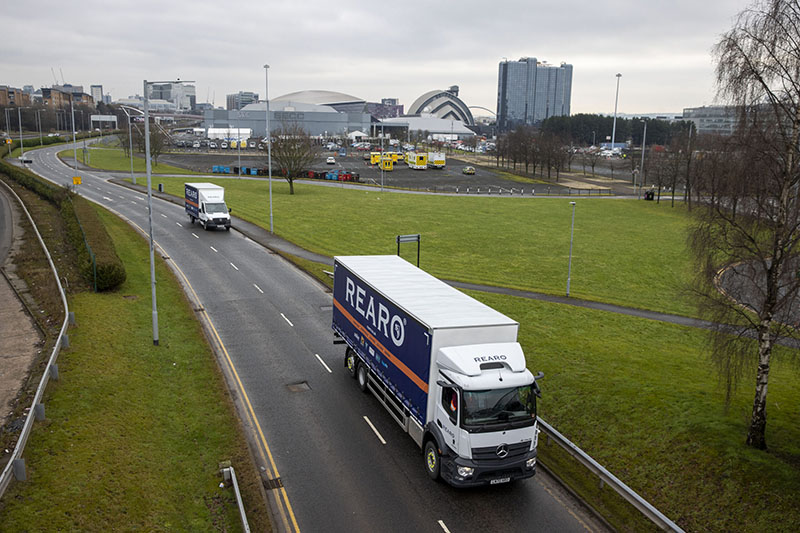 Rearo trucks on the road in Glasgow