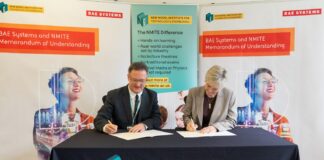 Andrea Thompson, Group Managing Director at BAE Systems Digital Intelligence and James Newby, President and CEO of NMITE, signing the MoU