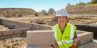 Cllr Judy Hamilton, housing spokesperson, on a construction site visit to another of Fife's affordable housing programme projects.