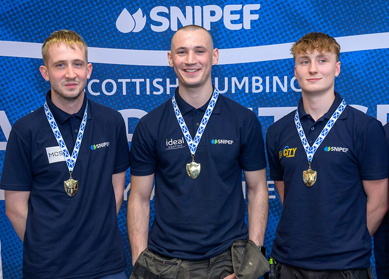 SPAY 50 First Place Winners L-R: Arren John MacMillan (Renewable Technologies), Calum MacRitchie (SkillPLUMB Copper), Frazer Graham (Leadwork)