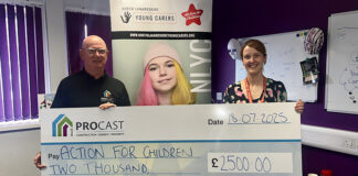 Large cheque handover following charity golf day