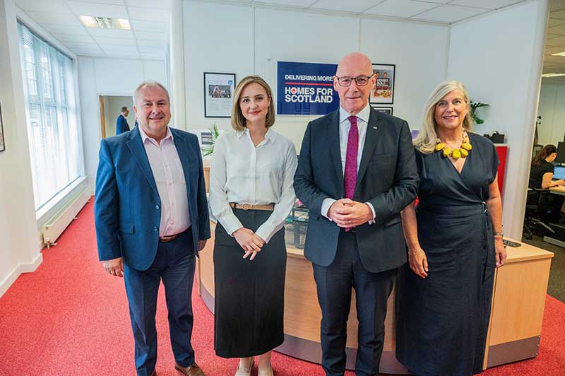 L-R: Homes for Scotland chair Ken Gillespie; cabinet secretary for housing Màiri McAllan; First Minister John Swinney; Homes for Scotland chief executive Jane Wood. Image credit: Chris Watt Photography