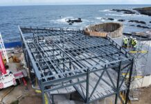Steelworks installed at Macduff Marine Aquarium Aerial of the steel