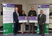 Raft of firms sign up to new Highland Trusted Trader scheme The Highland Trusted Trader launch event. L-R: David MacKenzie (Trading Standards Manager); Councillor Morven Reid (Vice-Chair of the Corporate Resources Committee); Councillor Paul Oldham (Chair of the Corporate Resources Committee); Mark McGinty (Trading Standards Team Leader).
