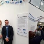 L-R Gordon Milne, Regional Managing Director, Robertson Construction Eastern, artist Shelagh Swanson and Reis Robertson, Small Works Manager, Robertson Construction Eastern, and the unveiling of the artwork at the Aberdeen Royal Infirmary