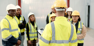 Construction workers in a meeting