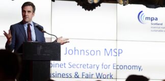 Daniel Johnson MSP speaking at the launch of The Economic Contribution of Primary Aggregates in Scotland report. Image credit: David Cheskin