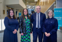 Glasgow City Council leader Susan Aitken and business minister Richard Lochhead with Scotland’s Towns Partnership chief officer Kimberley Guthrie and vice-chair Mhairi Donaghy. Image credit: Sandy Young Photography