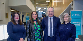 Glasgow City Council leader Susan Aitken and business minister Richard Lochhead with Scotland’s Towns Partnership chief officer Kimberley Guthrie and vice-chair Mhairi Donaghy. Image credit: Sandy Young Photography