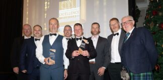 Construction award winners on stage
