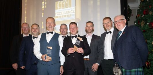 Construction award winners on stage