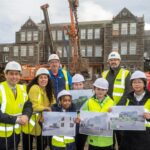 Councillor Martin Greig, Convener of the Education and Children’s Services Committee, and Vice-Convener Councillor Jessica Mennie with pupils Billie, Milana, Joshua and Mia from Ferryhill Primary School, Mike Bruce, Managing Director at Morrison Construction North and Allister McKechnie from Mackie Ramsay Taylor Architects.