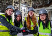 Edinburgh pupils light up the city skyline at The Jenners Building Rebecca Price, Lovely Loquias, Julianne Herbert, Metis Lo