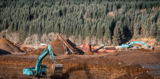Construction machines on golf course