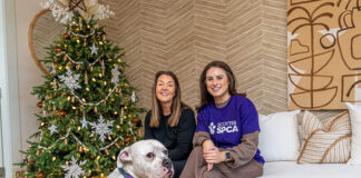 Sharon Spinelli (left) of Robertson Homes with Megan Stobo from Scottish SPCA and Sharon's rescue dog Romeo