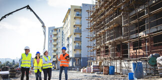 Construction workers on building site