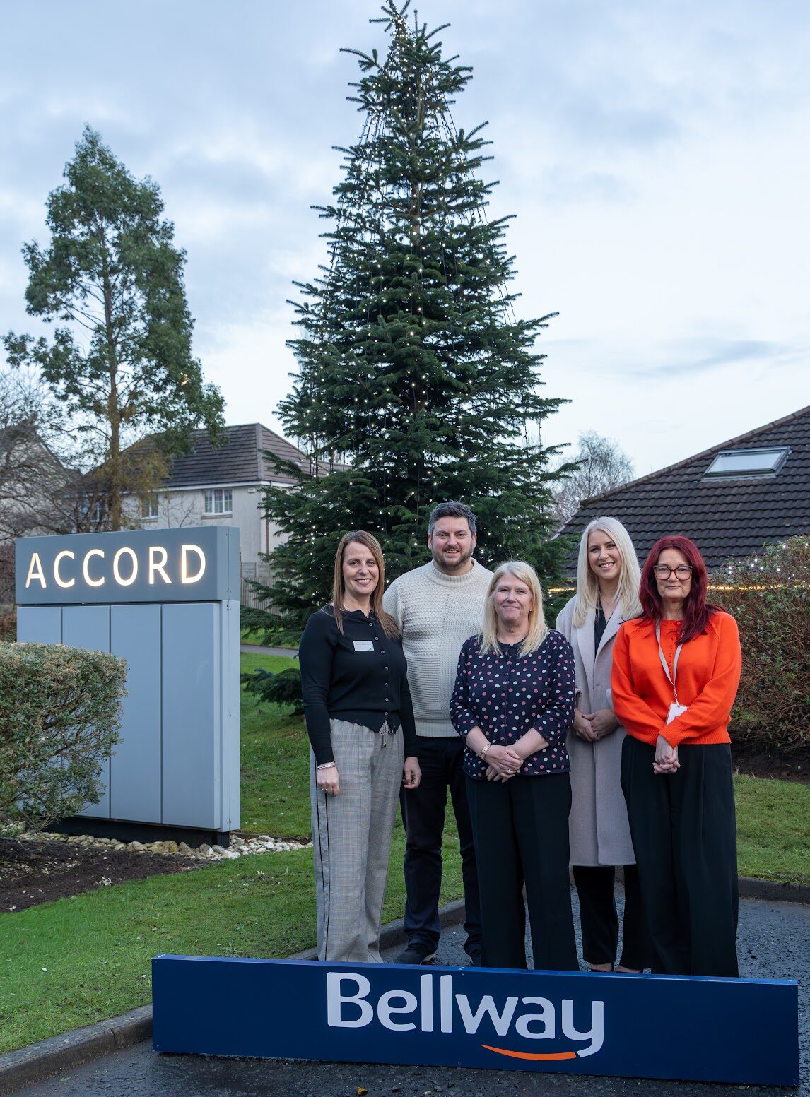 Left to right – Shona Ballantyne, Head of Care and Support; David McFadden, Fundraising Manager, Joy Elliot, Patient and Family Support Team Lead, Jennifer Cowley, Bellway Homes, Alison Clark, Community Team Lead