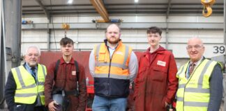 East Lothian Provost Councillor John McMillan, Luca Scott, Mark McDonald (Had Fab Manufacturing Manager), Rory Mclaughin, East Lothian Council Leader Councillor Norman Hampshire.