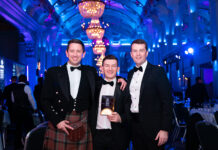 Andy McCall (centre) flanked by Allied Surveyors colleagues Eoin McDonald (left) and Gavin Smith (right)