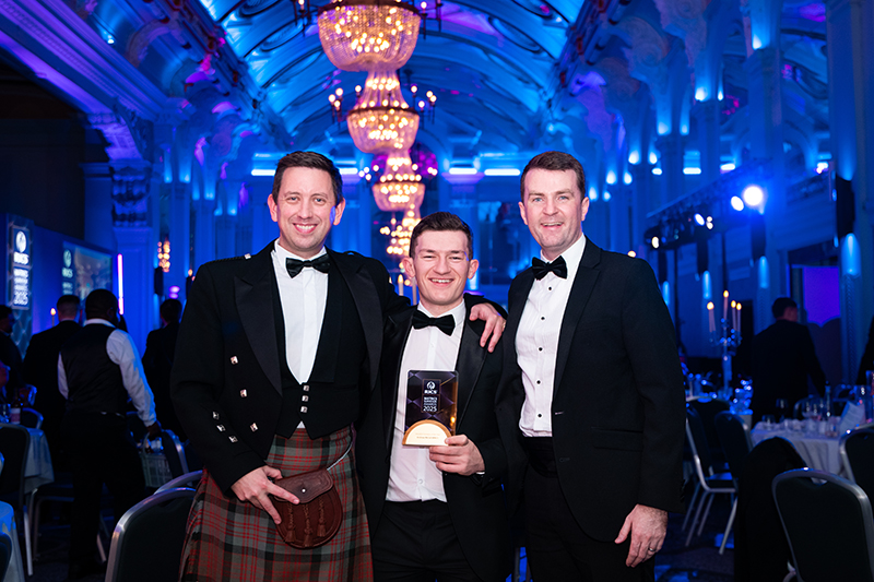 Andy McCall (centre) flanked by Allied Surveyors colleagues Eoin McDonald (left) and Gavin Smith (right)