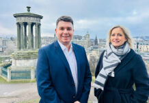 Allied Surveyors Scotland confirm promotions in Edinburgh commercial department Associate directors standing outside in Edinburgh