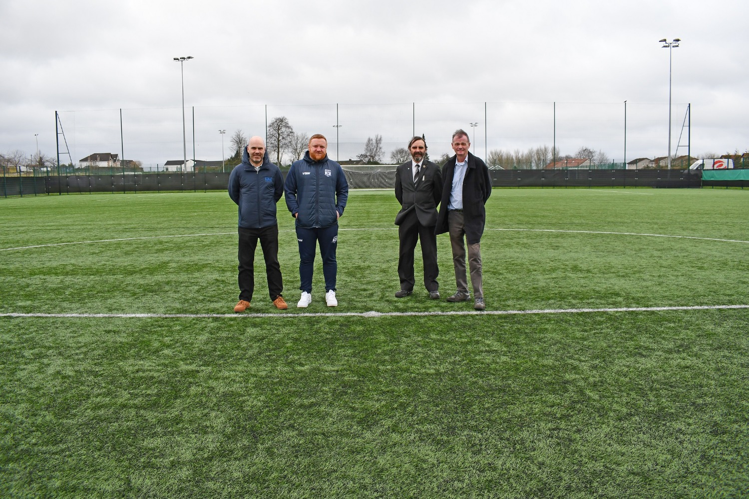 EDLC Operations Manager Fraser Makeham; Michael Lee, Manager of West Park United FC's men's senior team; Councillor Gordan Low, Leader of the Council; and Councillor Jim Gibbons, Vice Chair of EDLC Trust.