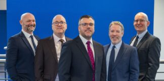 L-R: Operations Director Craig Smith, Commercial Director Ed Parry, Managing Director John Baggley, Finance Director Paul Gray and Pre-Construction Director Andy Park.