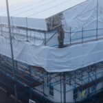 Church with scaffolding around it