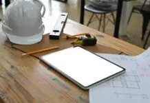 Construction tools on table