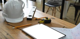Construction tools on table
