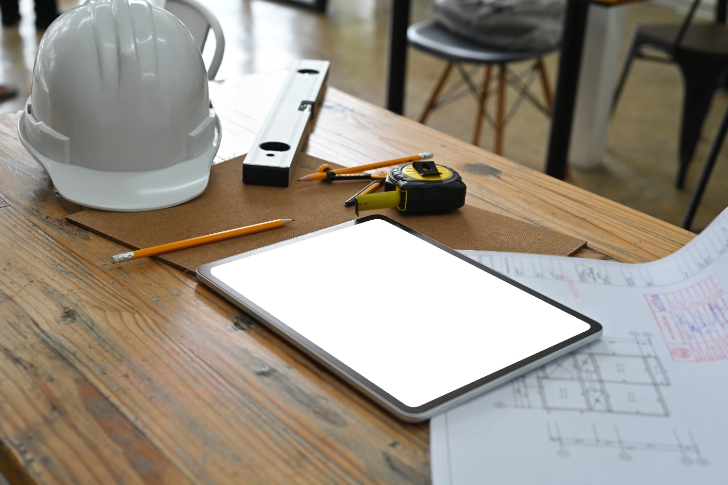 Construction tools on table