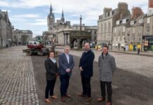(L-R): Kirstie Golightly, Stakeholder Manager for Galliford Try Infrastructure, Aberdeen City Council Co-Leader Councillor Ian Yuill, Aberdeen City Council Finance and Resources Convenor Councillor Alex McLellan, and hub North Scotland Operations Director Ewen Fowlie.