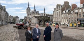 (L-R): Kirstie Golightly, Stakeholder Manager for Galliford Try Infrastructure, Aberdeen City Council Co-Leader Councillor Ian Yuill, Aberdeen City Council Finance and Resources Convenor Councillor Alex McLellan, and hub North Scotland Operations Director Ewen Fowlie.