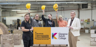 Construction and joinery students at Glasgow Kelvin College celebrate Scottish Apprenticeship Week (March 2-6) 2026 with Principal Joanna Campbell and joinery and carpentry lecturer Tracy Burns .