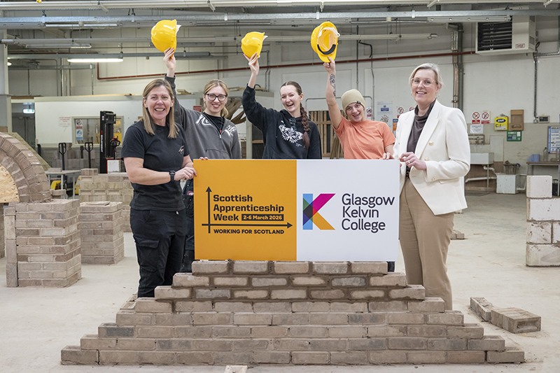Construction and joinery students at Glasgow Kelvin College celebrate Scottish Apprenticeship Week (March 2-6) 2026 with Principal Joanna Campbell and joinery and carpentry lecturer Tracy Burns .