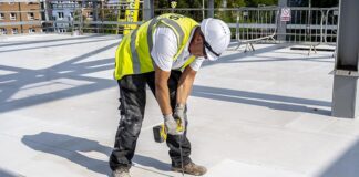 Roofing boards being installed