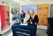 L-R: Scott Paton (director, Sureserve); Hazel Brady (interim principal, West Lothian College); and Nicola Mcleod (MD, Warmworks)