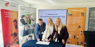 L-R: Scott Paton (director, Sureserve); Hazel Brady (interim principal, West Lothian College); and Nicola Mcleod (MD, Warmworks)
