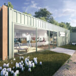 CGI of modular container office at Falkirk Wheel