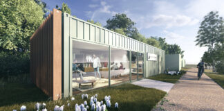 CGI of modular container office at Falkirk Wheel