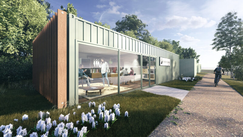 CGI of modular container office at Falkirk Wheel