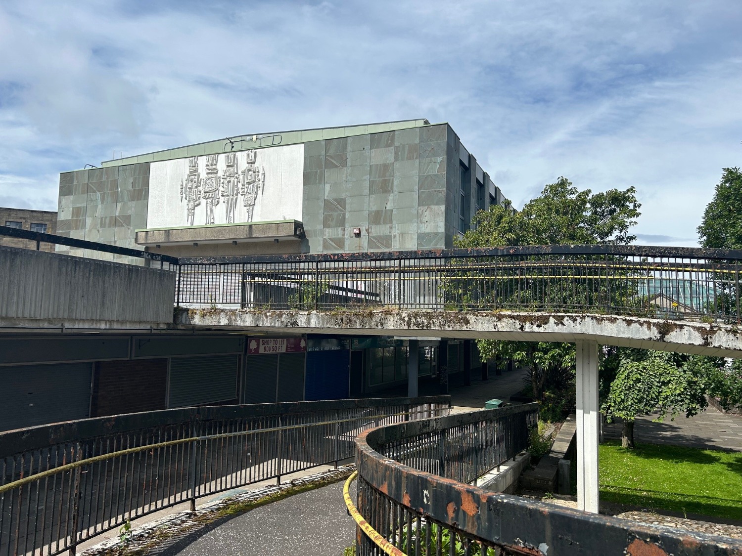 Mural intact on the side of Hector McNeil House, Greenock, before its removal. 