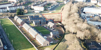 Aerial shot of Arden housing project in Glasgow