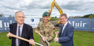 L-R: John Muir, Chairman and Founder, Muir Group; Brigadier Andrew Muddiman, Naval Regional Commander Scotland & Northern Ireland, Ministry of Defence; and Graeme Downie MP