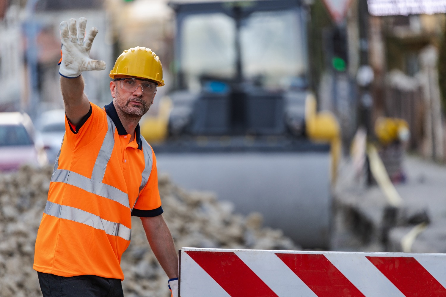 Construction worker managing traffic