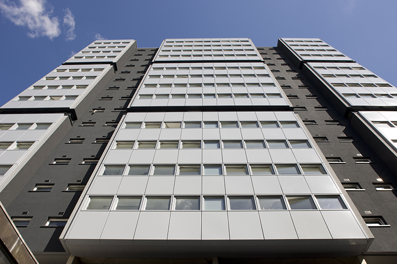 Apartment building with new windows